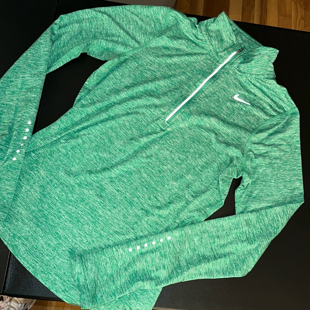 Nike Top Womens Green Long Sleeve Lightweight Running Dri-Fit Quarter Zip